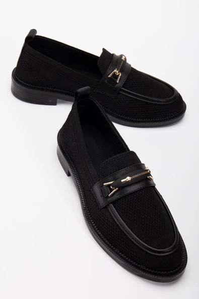 Stony Kadın Siyah Günlük Ortopedik Zincir Detaylı Babet ürün görseli 1