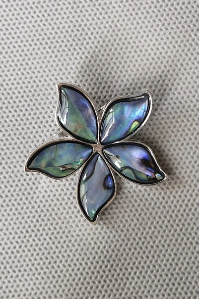 Abalon Shell Çiçek Motifi Sedef Broş BR10-2 - Resim 3