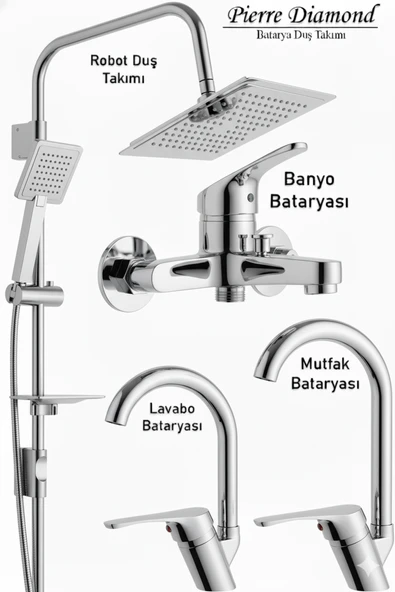 Mutfak Lavabo Banyo Bataryası ve Robot Duş Takımı Krom Renk Baston Model ürün görseli 1