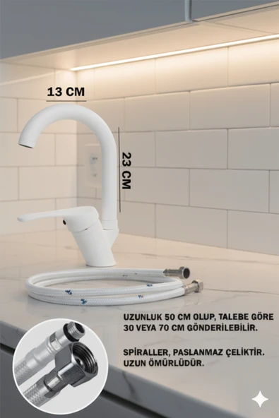 Lavabo Banyo Bataryası ve Robot Duş Takımı  Beyaz Renk Baston Model Musluk Armatür - Resim 2