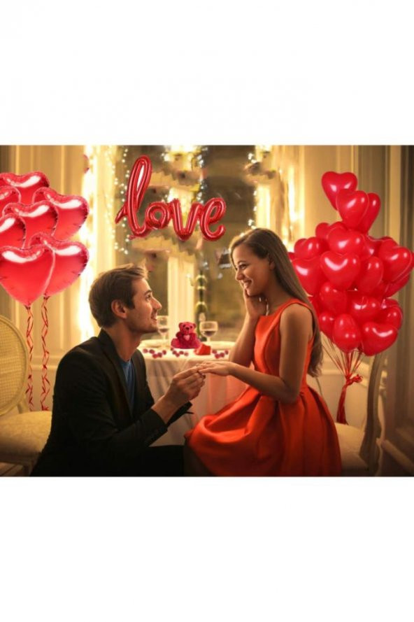 Beysüs Sevgililer Günü Süsleme Paketi Kırmızı Peluş Ayı, 500 Gül Yaprakları, Kalp Balon Seti, Love Balon - 2