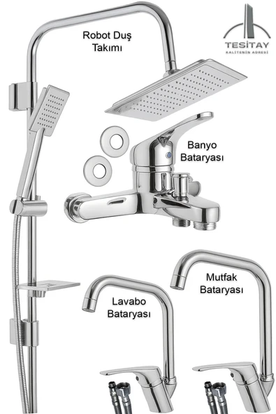 Mutfak Lavabo Banyo Bataryası ve Robot Duş Takımı Krom Renk Köşe Model ürün görseli 1