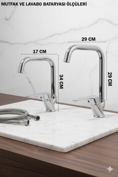 Mutfak Lavabo Banyo Bataryası ve Robot Duş Takımı Krom Renk Köşe Model - Resim 2