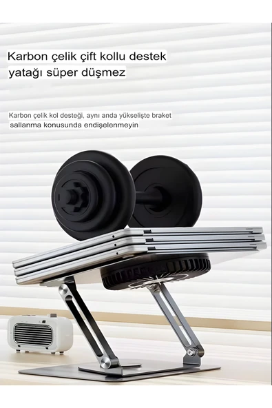 10-17.3” Fanlı Laptop ve Tablet Standı | Carbon 360° Döner Mekanizma, MacBook Uyumlu - Resim 6