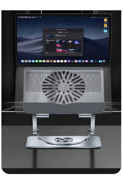 10-17.3” Fanlı Laptop ve Tablet Standı | Carbon 360° Döner Mekanizma, MacBook Uyumlu - Resim 2