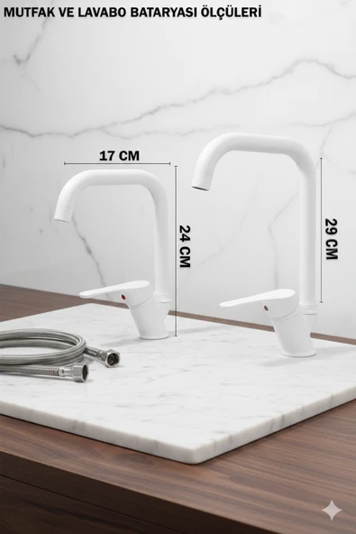 Mutfak Lavabo Banyo Bataryaları Robot Duş Seti Aksesuarlar Beyaz Renk Musluk Armatür Köşe Model - Resim 3