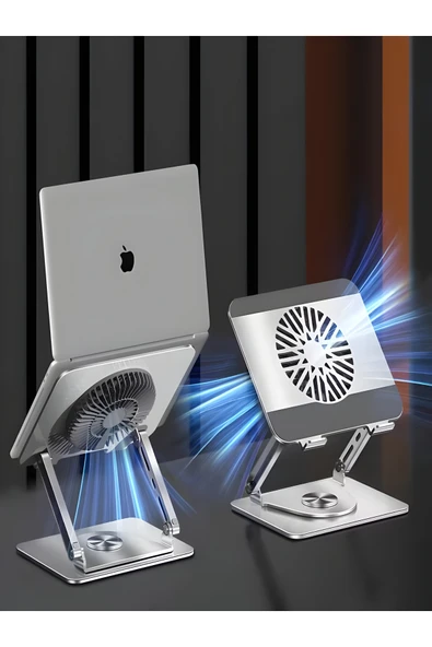 10-17.3” Fanlı Laptop ve Tablet Standı | Carbon 360° Döner Mekanizma, MacBook Uyumlu - Resim 3
