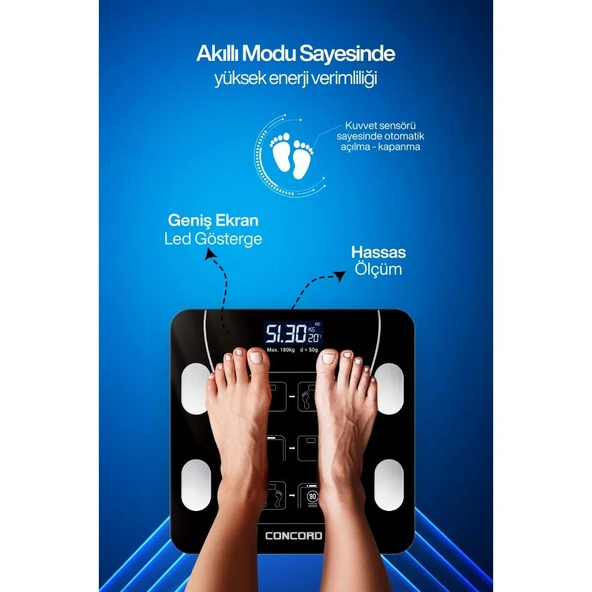 VERİ ANALİZLİ AKILLI TARTI (SİYAH) - Resim 3