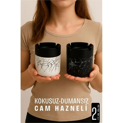 Cam Küllük - Mermer Desenli 2 li Küllük Seti  Kafe Küllüğü Restoran Küllüğü Masaüstü Küllük ürün görseli 1