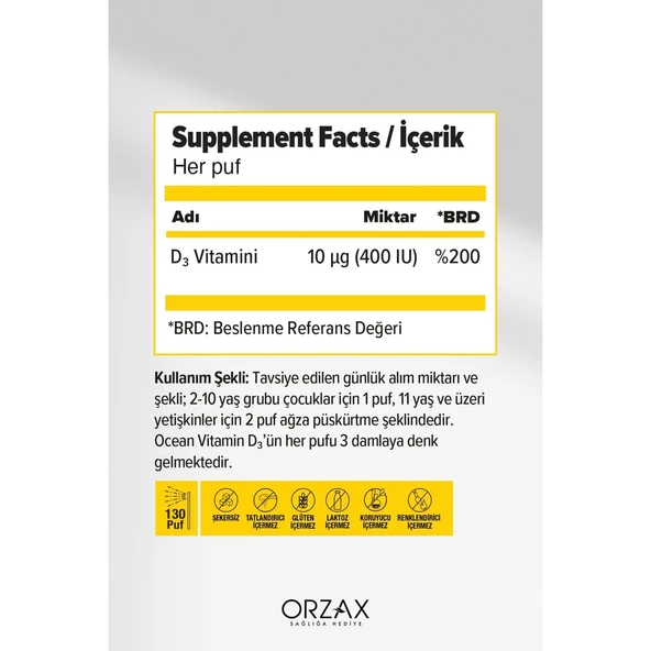 Ocean Vitamin D3 400IU Sprey 20 ml - Resim 2