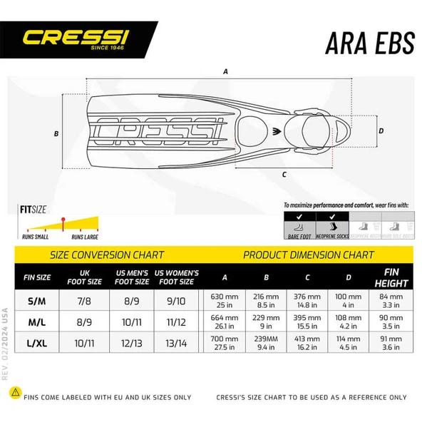 Cressi Ara Ebs Dalış Paleti  BLACK S/M (38/41) - Resim 6
