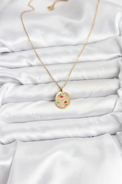 316L Çelik Zincir Gold Renk Fil Figürlü Kadın Kolye - TJ-BKO10754 - Resim 3