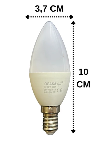 (4 Adet) Osaka 7W (50W) Sarı Işık (3000K) E14 Duylu (İnce Duy) Led Mum Ampul - Resim 3