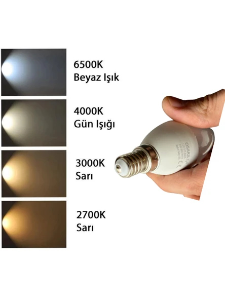 (6 Adet) Osaka 7W (50W) Sarı Işık (3000K) E14 Duylu (İnce Duy) Led Mum Ampul - Resim 5