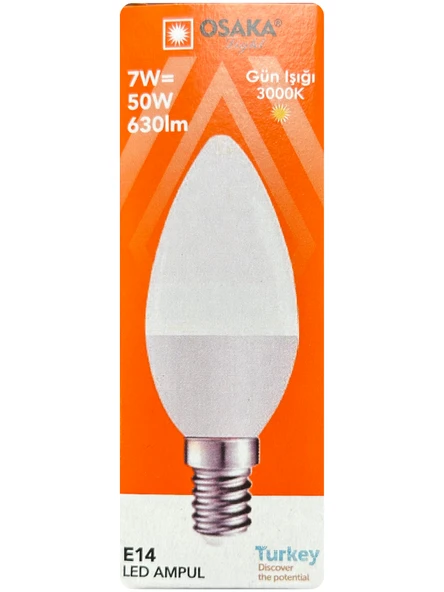 (1 Adet) Osaka 7W (50W) Sarı Işık (3000K) E14 Duylu (İnce Duy) Led Mum Ampul ürün görseli 1