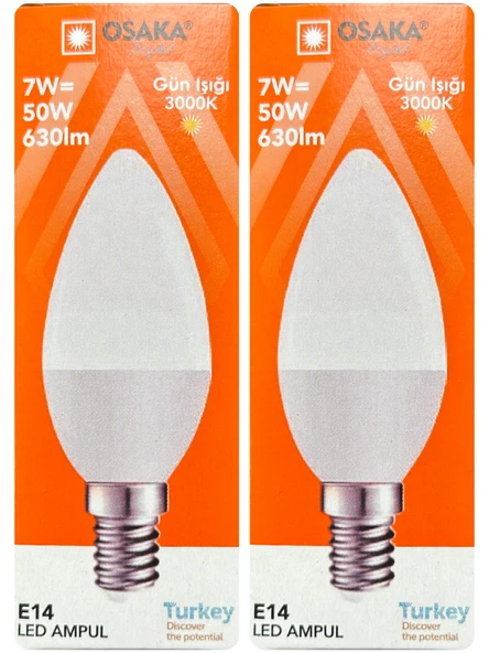 (2 Adet) Osaka 7W (50W) Sarı Işık (3000K) E14 Duylu (İnce Duy) Led Mum Ampul ürün görseli 1