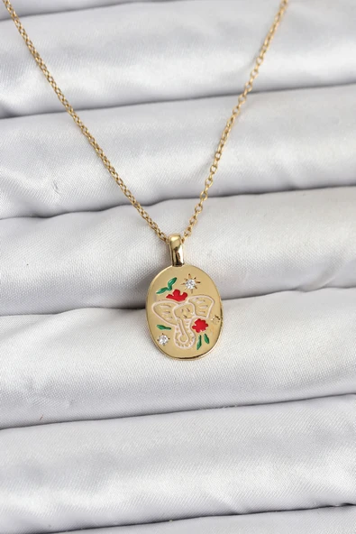 316L Çelik Zincir Gold Renk Fil Figürlü Kadın Kolye - TJ-BKO10754 ürün görseli 1