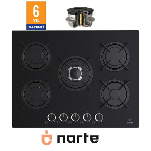 NARTE CG20070B - 70 CM , 5 Gözlü , Cam Ankastre Ocak , 6Yıl Garantili - Resim 2