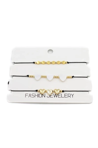 3'Lü Kalp İp Bileklik - Altın - Resim 2