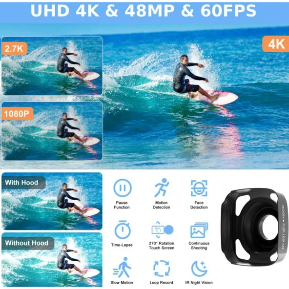 Ozmik 4K Video kamera 48MP UHD WiFi YouTube 16X Dijital Zoom-Çift bataryalı 32GB SD Kart Hediye - Resim 8