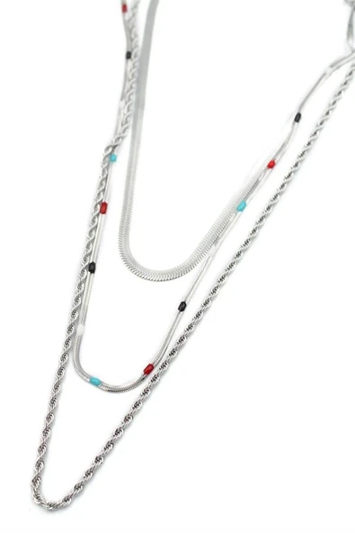 3'lü Çelik Kolye - Gümüş ürün görseli 1