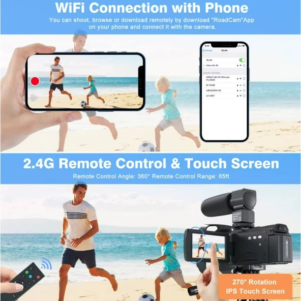 Ozmik 4K Video kamera 48MP UHD WiFi YouTube 16X Dijital Zoom-Çift bataryalı 32GB SD Kart Hediye - Resim 3