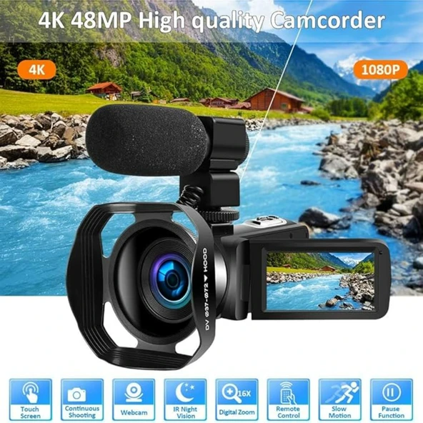 Ozmik 4K Video kamera 48MP UHD WiFi YouTube 16X Dijital Zoom-Çift bataryalı 32GB SD Kart Hediye - Resim 2