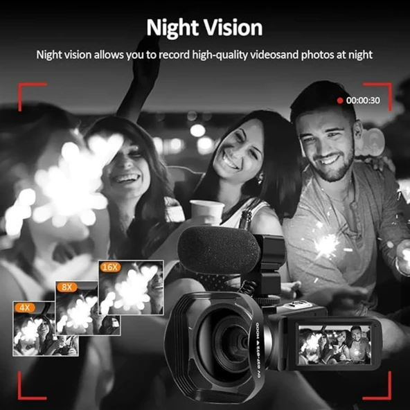 Ozmik 4K Video kamera 48MP UHD WiFi YouTube 16X Dijital Zoom-Çift bataryalı 32GB SD Kart Hediye - Resim 4