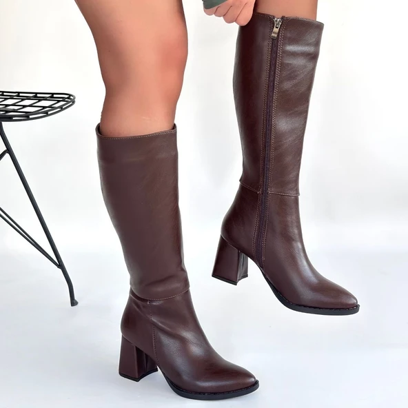 Morena Acı Kahve Cilt Topuklu Çizme - Resim 4