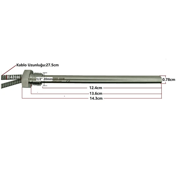 Yate10 1/2 Diş Çaplı 220Volt 600W Radyatör,Petek,Tank Isıtıcı Paslanmaz Çubuk Rezistans - Resim 3