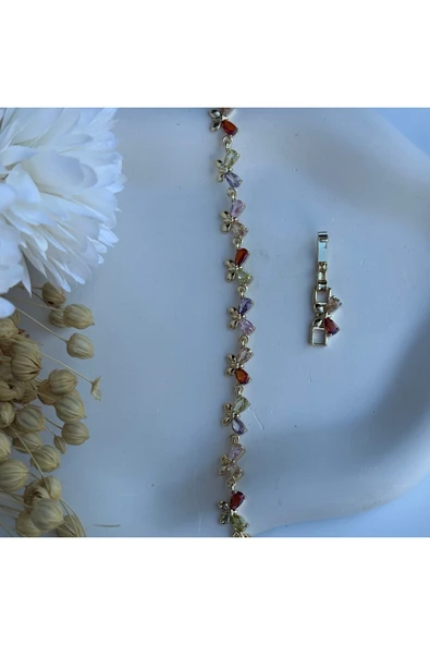 nesdesign 14K Özel Seri Renkli Kelebek Bileklik (16+2 cm) ürün görseli 1