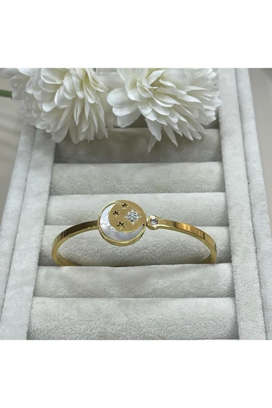 nesdesign Sedefli Ay Yıldız Çelik Kelepçe - Resim 2