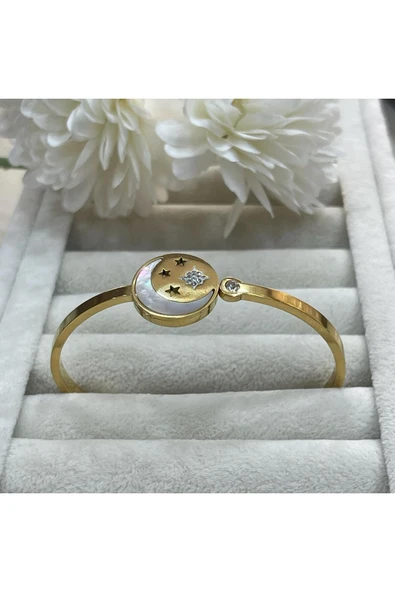 nesdesign Sedefli Ay Yıldız Çelik Kelepçe ürün görseli 1