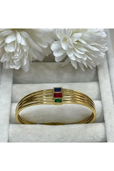 nesdesign Renkli Taşlı Kaburga Çelik Kelepçe ürün görseli 1