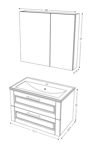 Teta Home Savora 80 cm MDF Gövde Membran Kapak Banyo Dolabı Seti  Antrasit-Beyaz - Resim 5