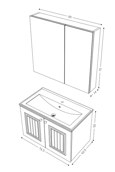 Teta Home Pekin 80 cm MDF Gövde Membran Kapak Banyo Dolabı Seti  Antrasit-Beyaz - Resim 5