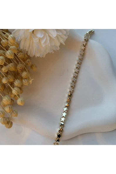 nesdesign 14K Özel Seri Yıldız Model Yarı Taş Bileklik (17+2 cm) ürün görseli 1