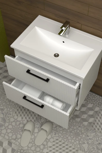 Teta Home Havana 80 cm MDF Gövde Membran Kapak Banyo Dolabı Seti  Beyaz - Resim 3