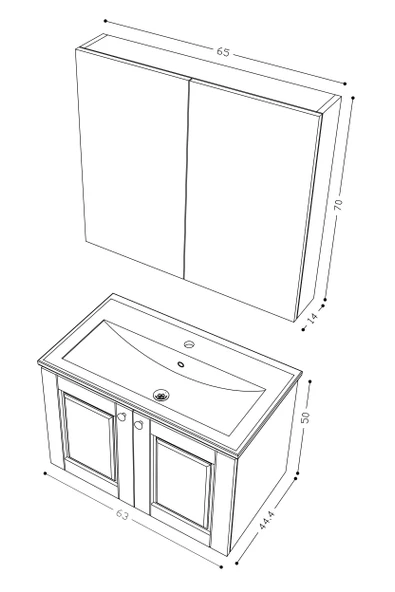Teta Home Aldera 65 cm MDF Gövde Membran Kapak Banyo Dolabı Seti  Antrasit-Beyaz - Resim 5