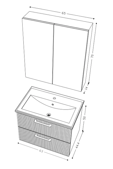 Teta Home Havana 65 cm MDF Gövde Membran Kapak Banyo Dolabı Seti  Beyaz - Resim 5