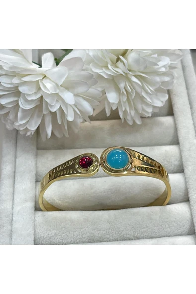 nesdesign Bordo Mavi Taşlı Çelik Kelepçe ürün görseli 1