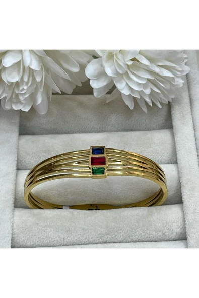 nesdesign Renkli Taşlı Kaburga Çelik Kelepçe - Resim 2