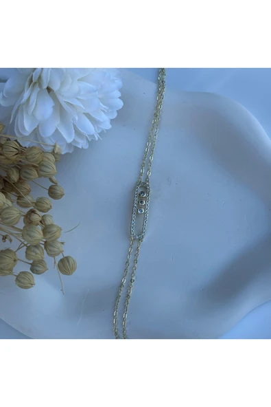 nesdesign Çif Zincirli Zirkon Taşlı Zarif Marka Bileklik (19+5 cm) ürün görseli 1