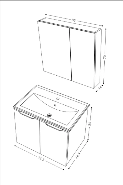 Teta Home Astana 80 cm MDF Gövde Membran Kapak Banyo Dolabı Seti  Antrasit-Beyaz - Resim 5