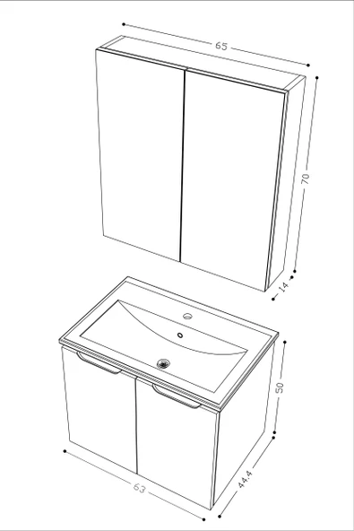Teta Home Astana 65 cm MDF Gövde Membran Kapak Banyo Dolabı Seti  Antrasit-Beyaz - Resim 5