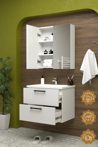 Teta Home Havana 80 cm MDF Gövde Membran Kapak Banyo Dolabı Seti  Beyaz - Resim 2