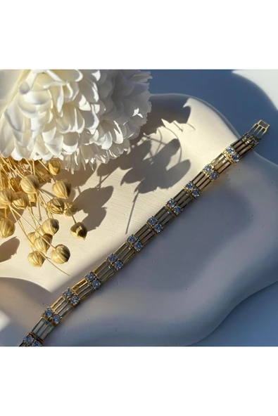 nesdesign 14K Özel Seri Zirkon Taşlı Çizgi Bileklik (17+2 cm) ürün görseli 1