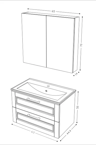 Teta Home Savora 65 cm MDF Gövde Membran Kapak Banyo Dolabı Seti  Atlantik Çam-Beyaz - Resim 5