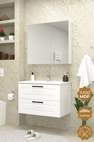 Teta Home Savora 65 cm MDF Gövde Membran Kapak Banyo Dolabı Seti  Beyaz ürün görseli 1