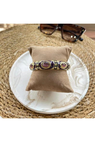 nesdesign Vintage Mor Taşlı Etnik Desen Kelepçe ürün görseli 1